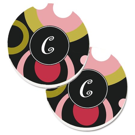 Letter C Monogram Retro In Black Set Of 2 Cup Holder Car Coaster